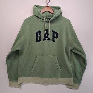 Vintage GAP Fleece Hoodie Large Sage Green Y2K 90s Arch Logo Retro Old GAP L